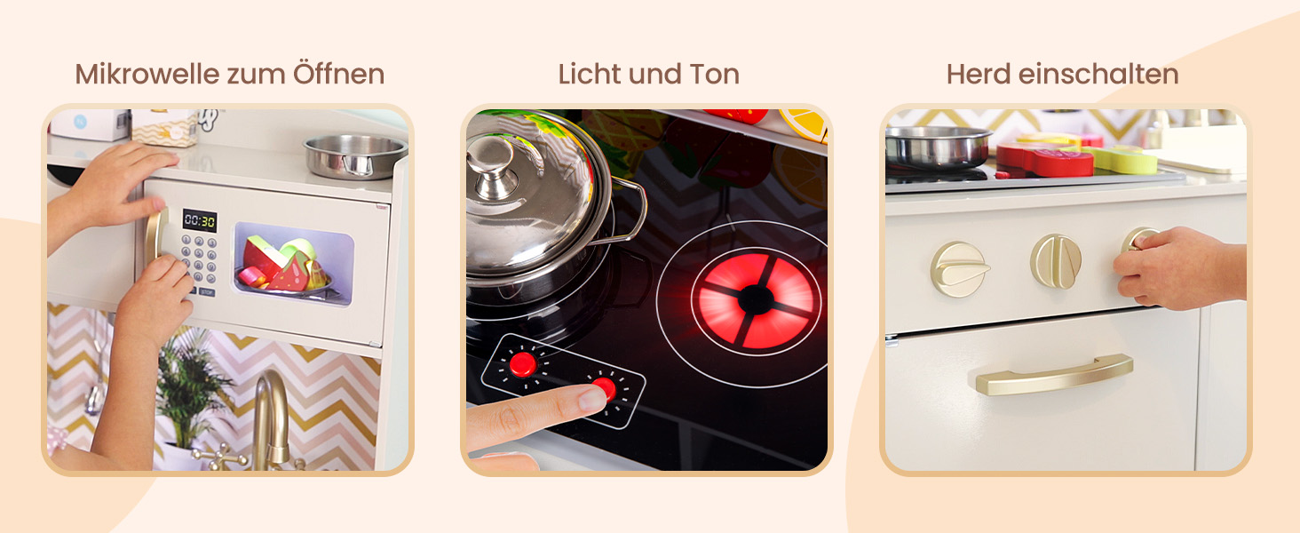 Дерев'яна дитяча кухня Kinderplay з LED та звуками приготування їжі – регульована висота 92–107 см – іграшкова кухня для ролевих ігор від 3 років – повний комплект з аксесуарами, світло-сірий колір Elegant - світло-сірий