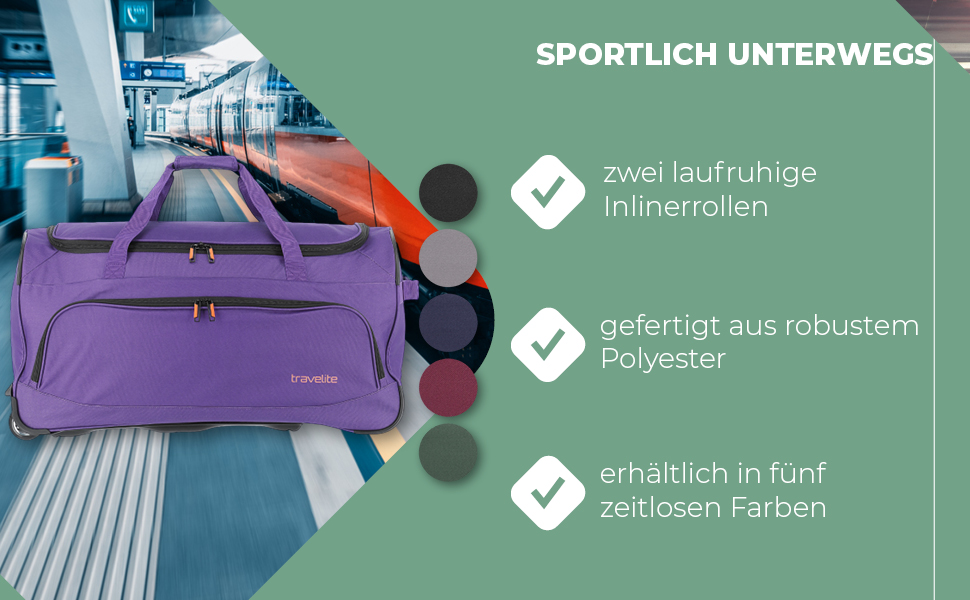 Дорожня сумка на колесах Travelite Basics Fresh L, 89 л, лілова, 71 см