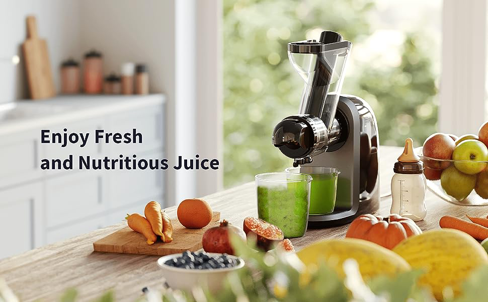 SIFENE Швидкодіючий шнековий соковичавник, сік преміум-якості, велика завантажувальна горловина 83 мм, для цілих овочів та фруктів, легкий у митті, тихий двигун, висока врожайність, BPA-free, сірий