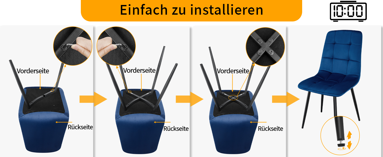 Набір обідніх стільців, м'який стілець з оксамитовою оббивкою та чорними металевими ніжками, кухонні стільці з номінальною вантажопідйомністю 120 кг, (6 шт., блакитний)