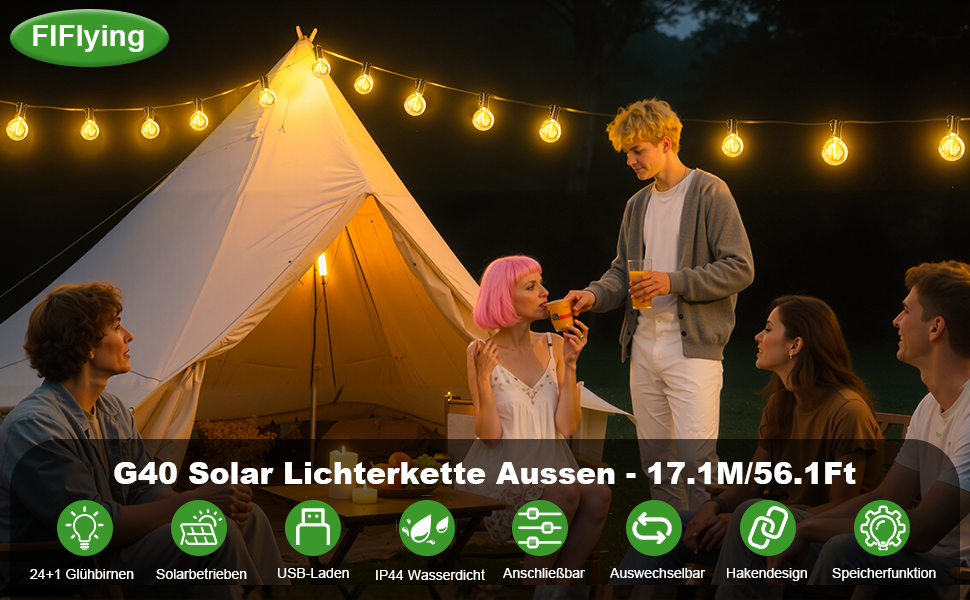 Сонячна гірлянда LED для вулиці 17.1м, 8 режимів, акумулятор 3600mAh, IP44, для саду, балкону, вечірок