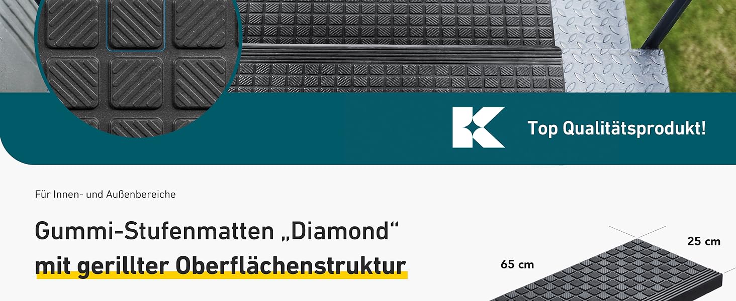 Килимок для сходів KARAT гумовий - Комплект 10 - 25х65 см - Атмосферостійкий і протиковзкий - Протиковзкий килимок Diamond