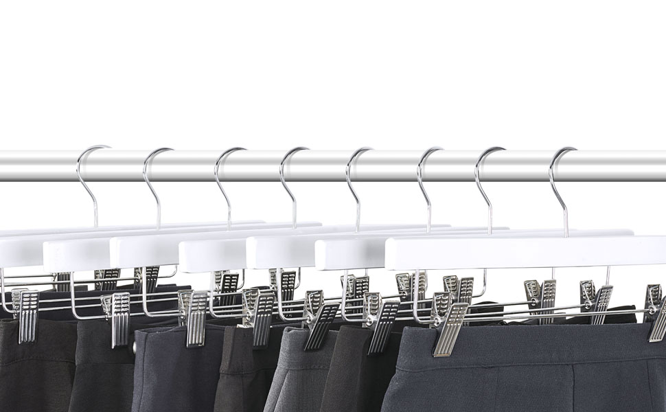 Дерев'яні вішалки для штанів та одягу HOUSE DAY з кліпсами, 25 шт. - білі, 35,5 см, з обертовим гачком