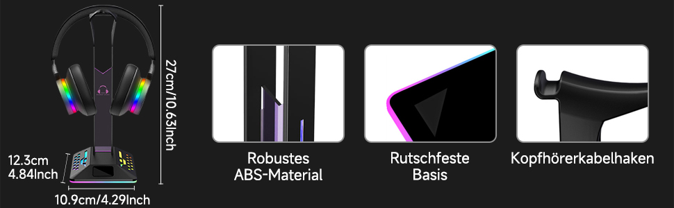 Кріплення для гарнітури KALAHOL RGB ігрова підставка з USB & Type-C, світлодіод, подарунок для геймерів, чорний