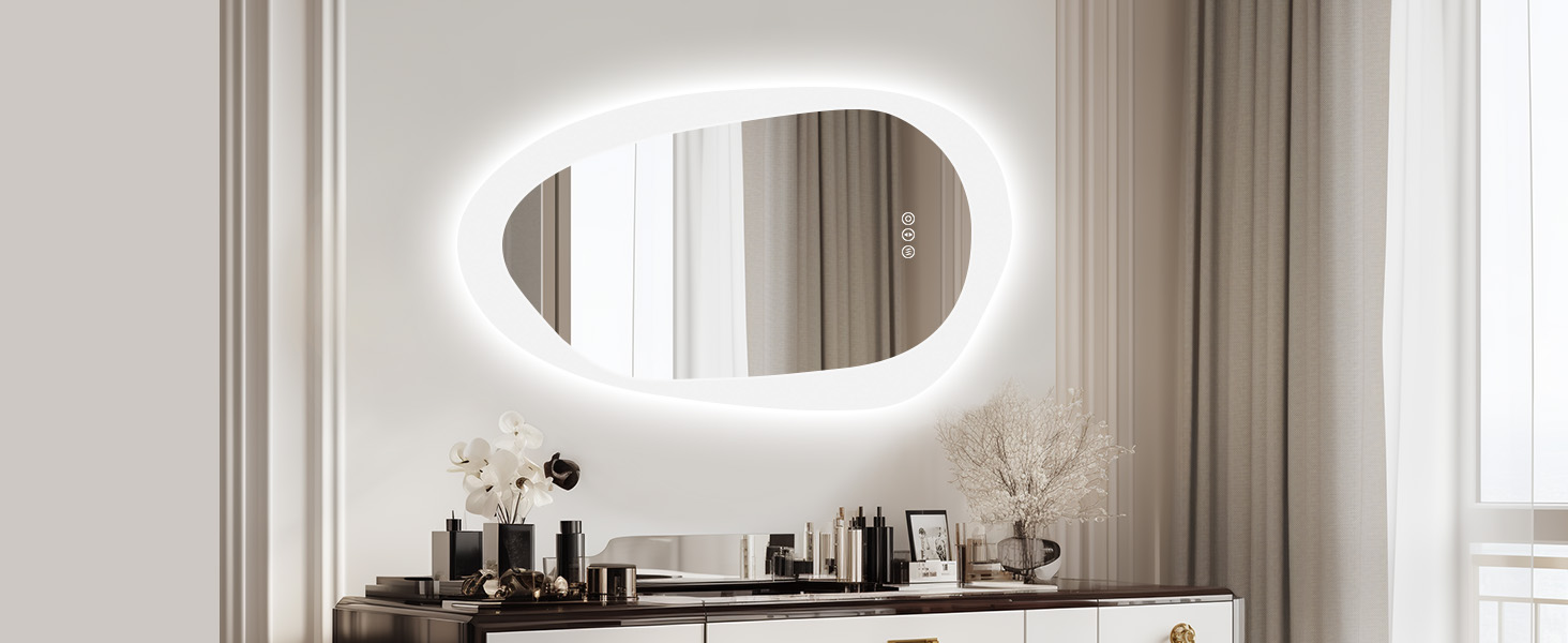 Дзеркало для ванної кімнати YOLEO з підсвічуванням 90x70 см, LED дзеркало з переднім та заднім освітленням, дзеркало з пам'яттю, 3 регульовані кольори світла, антизапар, (100L x 66B cm)