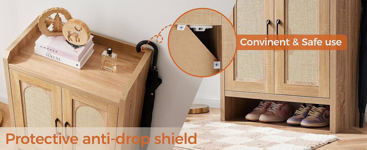 Шафа для взуття 5-ти ярусна у стилі Фармхаус з 2 дверцятами, самостійна шафа для взуття з регульованими полицями та металевими куточками для прихожого та коридору, білий (Ротен Браун, Коричневий)