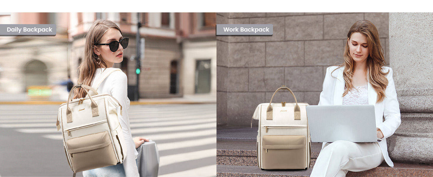 Сумка-рюкзак LOVEVOOK для жінок, 15.6 дюймів, для ноутбука, подорожей, роботи, школи, універу, офісу, водонепроникна, елегантна, бежева