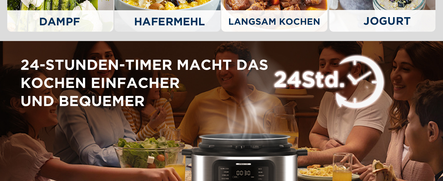 Мультиварка Midea 9-в-1, 6л, 12 функцій, електроскороварка (приготування на повільній варці, рисоварка, су-від, випічка), 70% швидше, нержавіюча сталь з покриттям, чорний