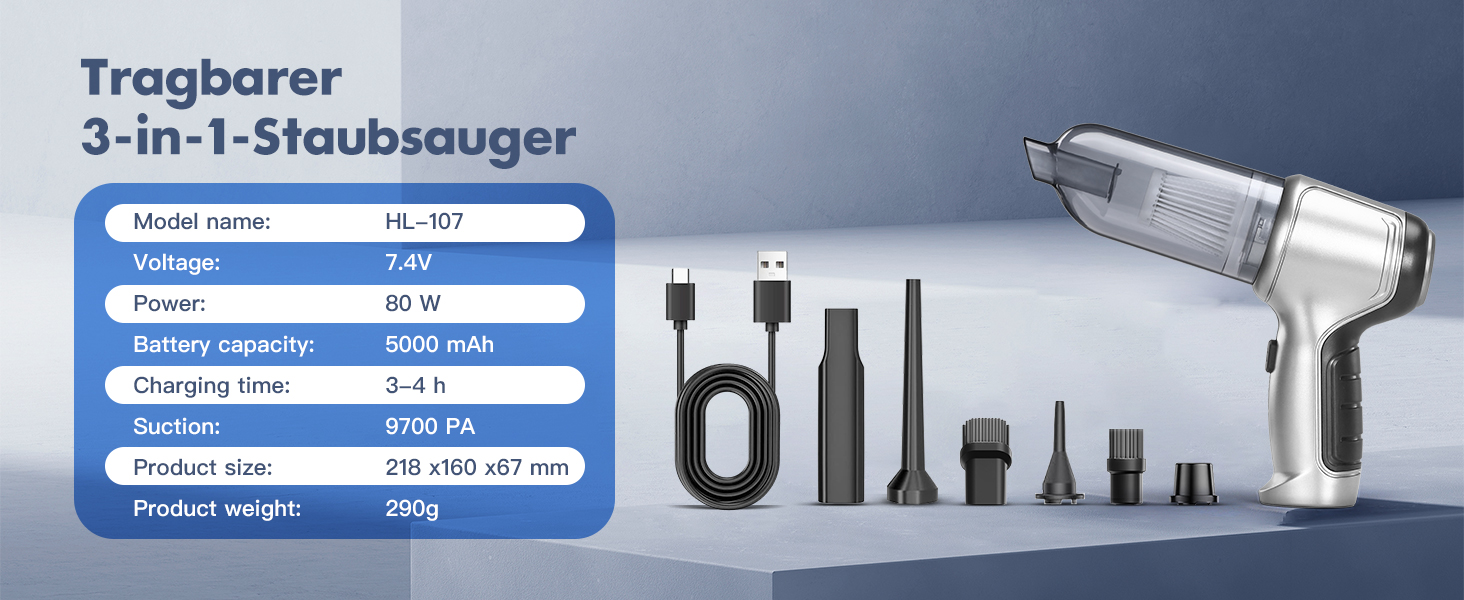 Акумуляторний ручний автомобільний пилосос WYRIAZA — потужний бездротовий міні-пилосос для авто та дому