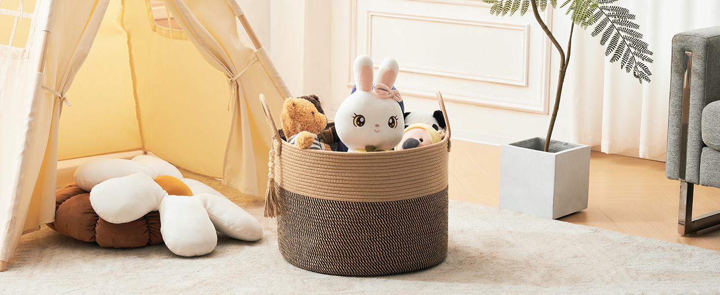 Кошик для білизни YOUDENOVA плетіний великий 65L, 50x33 см (жутовий & чорний)