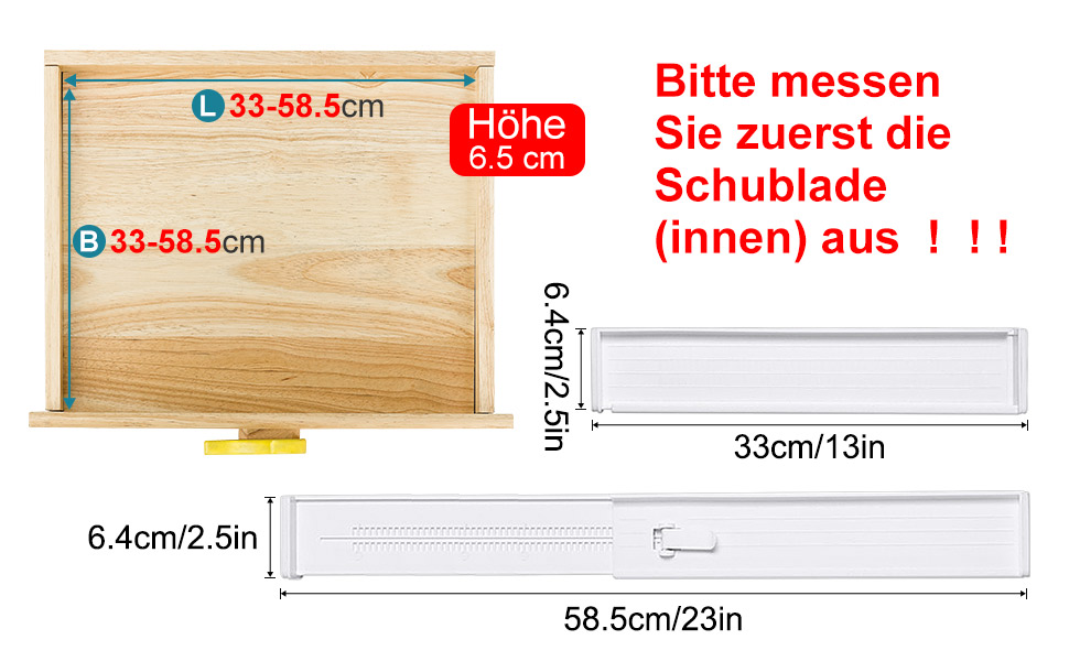 Організатори для ящиків MOFELON (8 шт.), регульовані роздільники для ящиків (33-58.5 см, 6.4 см H), система організації для шаф, комодів, кухні, спальні, ванної кімнати - білий