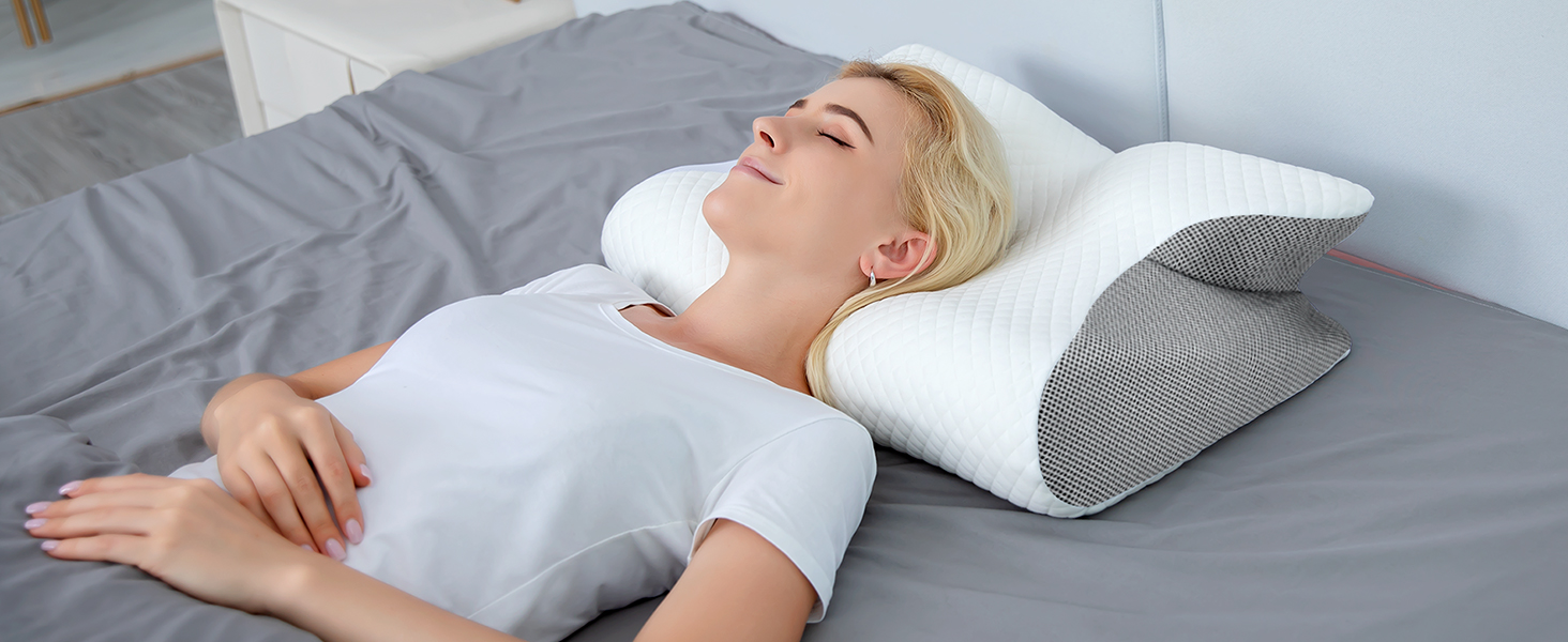 Ортопедична подушка HOMCA 2 в 1 з memory foam для сну на спині, боці та животі, 60x40x12/14 см, сіра