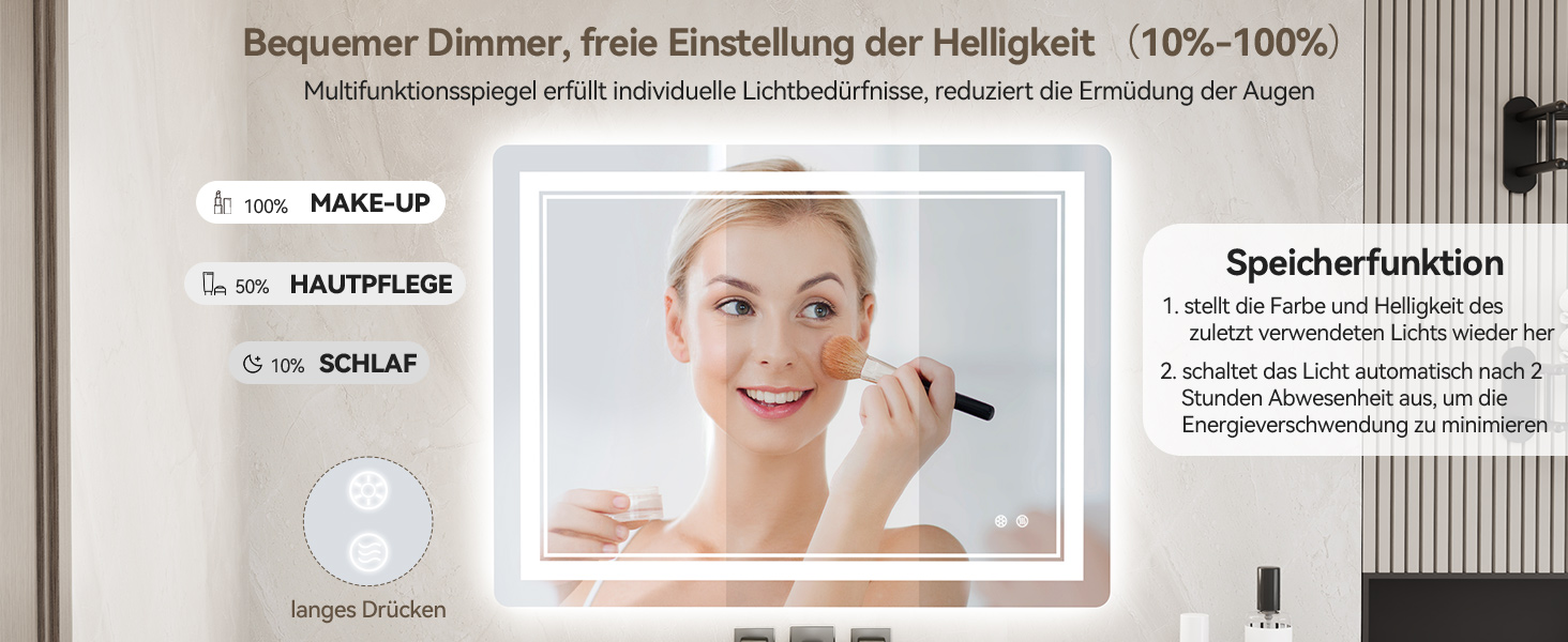 Дзеркало для ванної кімнати зі світлодіодним підсвічуванням 70x50 см, LED Smart дзеркало, антизапар, 3 кольори, регулювання яскравості, горизонтальне/вертикальне кріплення