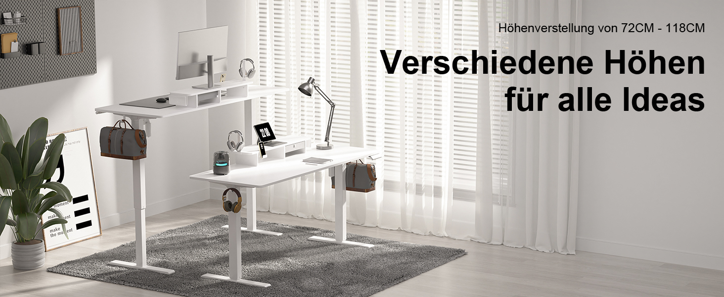 Регульований стіл WALKINGDESK для дому та офісу: електричний, з висувними ящиками, підставкою для монітора та тримачем для телефону (140 x 60 см, білий)