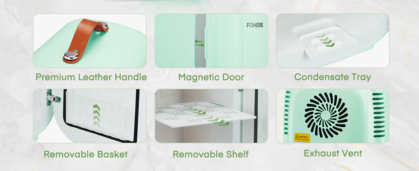 Міні холодильник FOHERE 5 літрів / 6 банок, USB живлення, 220V AC/12V DC, для напоїв та догляду за шкірою, білий (зелений)