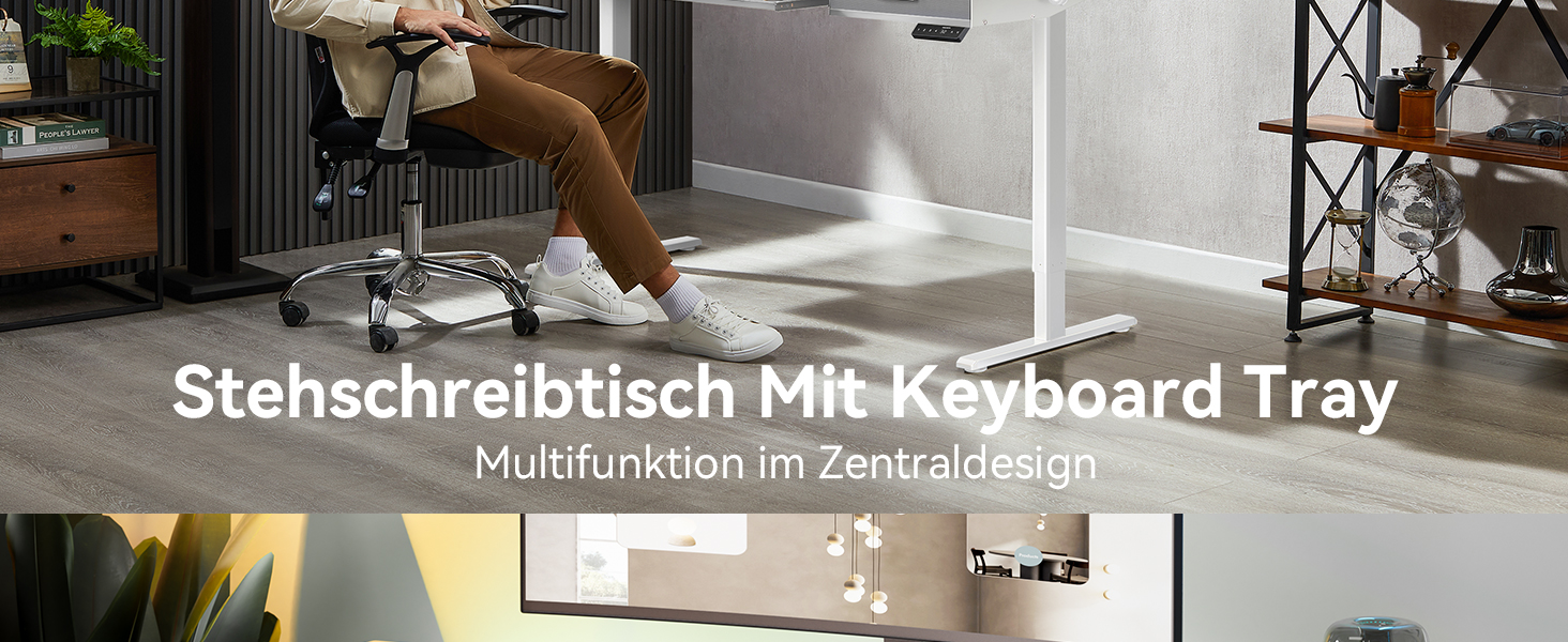 Регульований за висотою стіл WALKINGDESK з електроприводом, 160x60 см. Стіл для дому та офісу з висувними ящиками та підставкою для клавіатури, білий