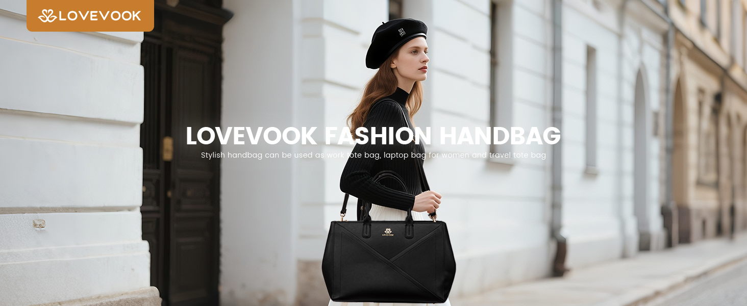 LOVEVOOK Сумка для ноутбука 15.6 дюймів, жіноча, велика, шкіряна, на плечі, для роботи, навчання, офісу, універсальна, чорна