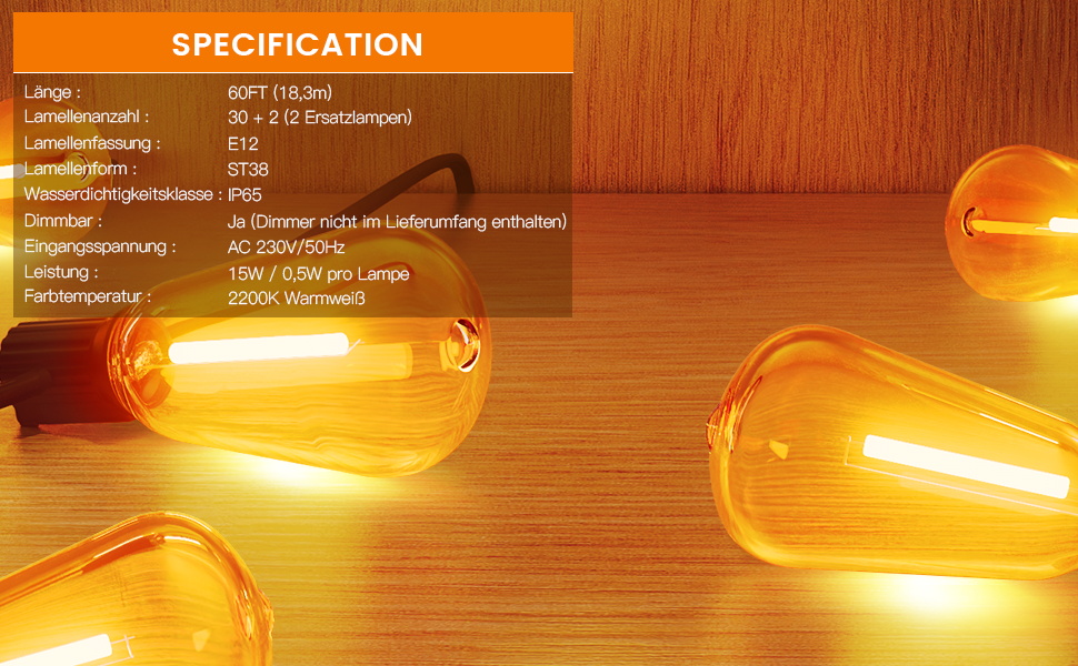 Гірлянда вулична LED 36м Lichterkette для саду, тераси, святкова, теплий білий, IP65, подовжувана