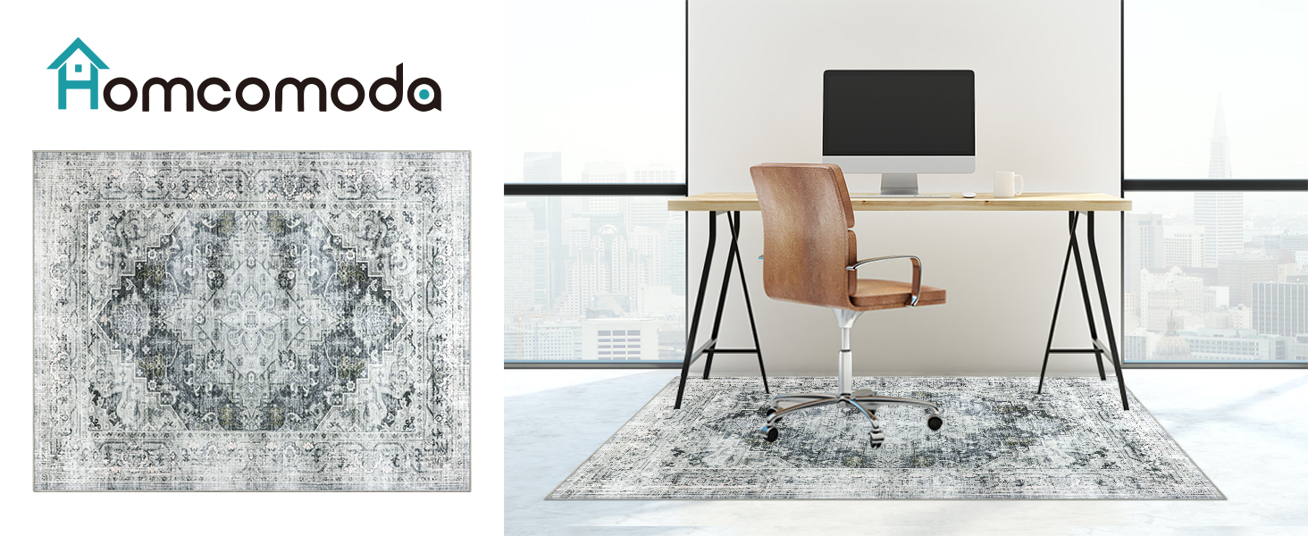 Килимок для підлоги 120x150 см під офісний стілець, для захисту твердої підлоги, Boho стиль, сірий