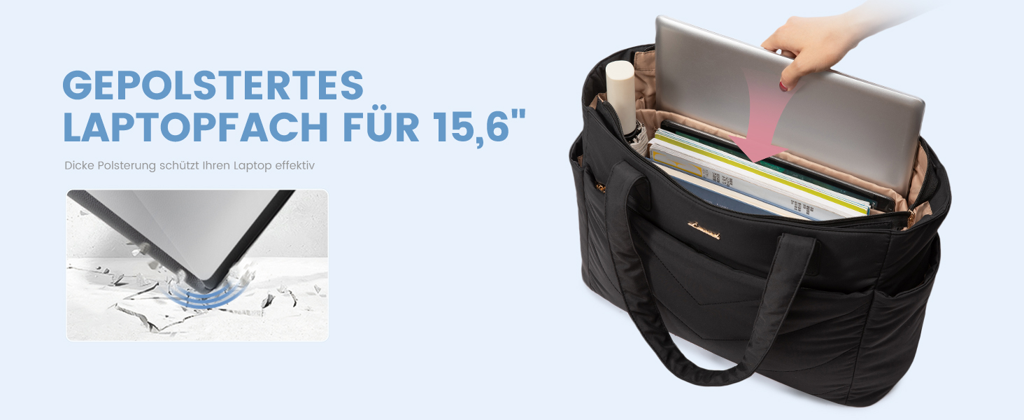 Сумка для ноутбука LOVEVOOK 15.6 дюймів, жіноча: шопер, велика робоча сумка, сумка-шоппер, для навчання, офісу, школи, чорна