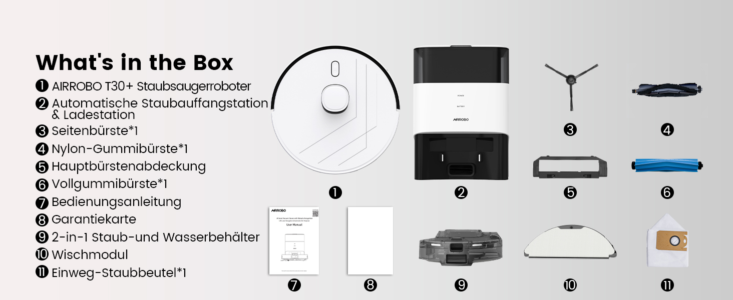 Робот-пилосос AIRROBO T30+ з функцією миття, LiDAR навігація, 6000Pa, 3.5L пилозбірник, 240 хв роботи, керування через додаток, білий малюнок