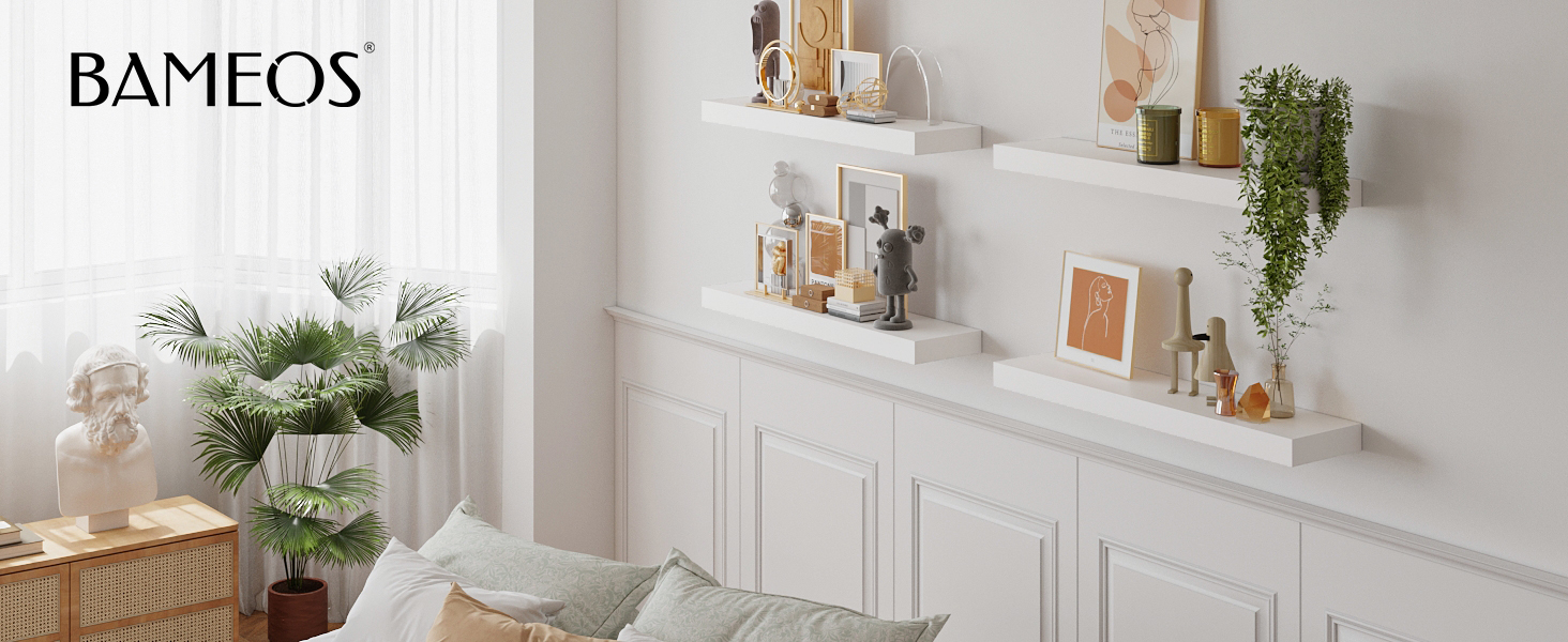 Полиці настінні BAMEOS, комплект з 2 шт., 60x14.7 см, чорні - декор для ванної, кухні, вітальні, спальні