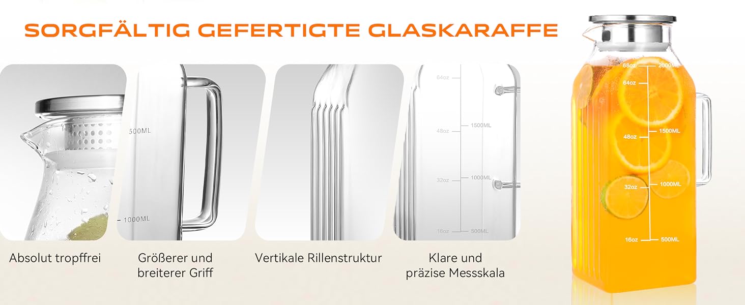 Скляна карафа Aofmee 2 літри з кришкою: для води, соку, айс-ті