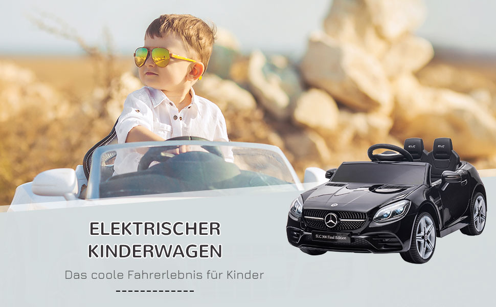 Дитячий електромобіль Mercedes SLC 300 AIYAPLAY 12V з пультом, LED, музикою, ременем безпеки, чорний, для дітей від 3 років