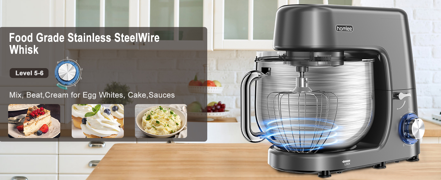 Кухонна машина 2000W з міксером та набором насадок, 7.2 л, нержавіюча сталь, сірий колір