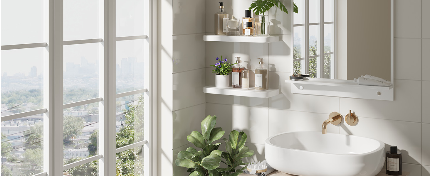 Набір полиць Wandregal 2 шт. з дерева – настінні полиці з прихованим кріпленням, білі, для вітальні, спальні, кухні, для книг та декору