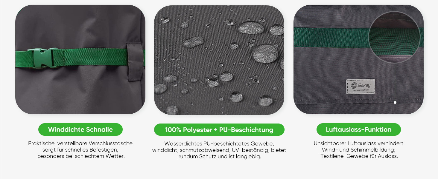 Чохол для садового парасоля Sekey, 260 x 40/70/50 см, темно-сірий, водонепроникний, з вентиляційними отворами