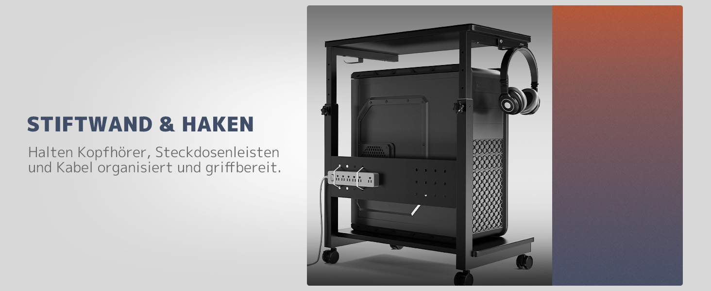 Підставка для ПК з регулюванням висоти PUTORSEN, 2 рівні, з роликами та підкладкою для миші, чорний Full-Tower (до 40 кг/рівень)