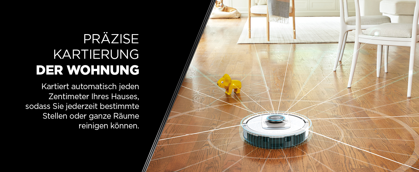 Робот-пилосос Shark PowerDetect з автопорожненням, самоочищення, до 60 днів роботи, для шерсті тварин, килимів та твердих підлог, з 3D та LiDAR навігацією, 14,5 см, білий