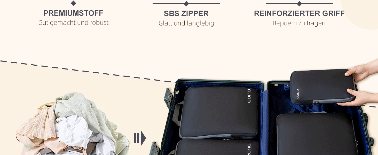 Набір компресійних органайзерів для одягу в дорогу Eono by Amazon, 4 шт, темно-синій — пакувальні куби для валізи та рюкзака