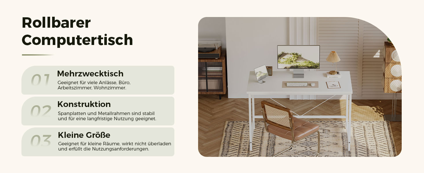 Комп'ютерний стіл Mericonia 120 см, ігровий стіл для невеликих приміщень, білий стіл для дому та офісу, стіл для студентів