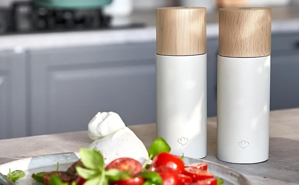 Набір з 2 мельниць для спецій SPRINGLANE: сіль та перець, з бука та бетону, регульований млин, скандинавський дизайн (сірий)