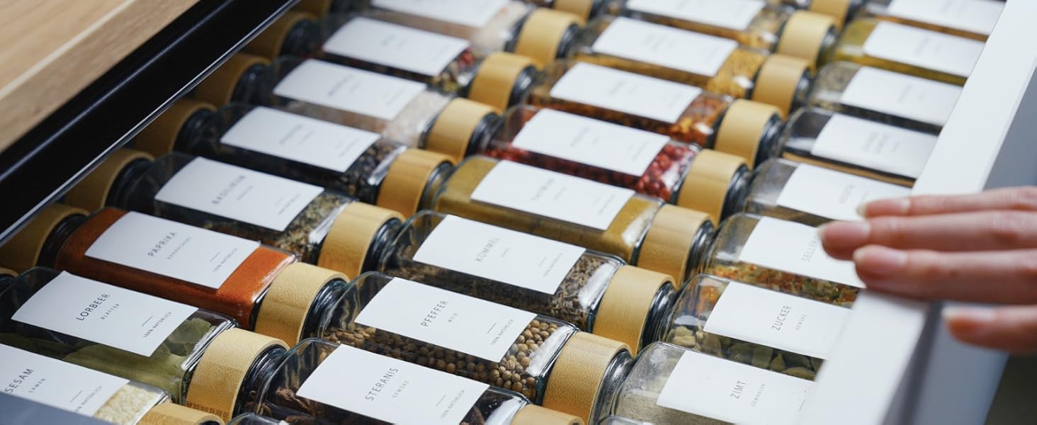 Набір баночок для спецій з дозатором [24 x 120 мл] з етикетками | Баночки для спецій з бамбуковими кришками, органайзер для зберігання, 24 шт.