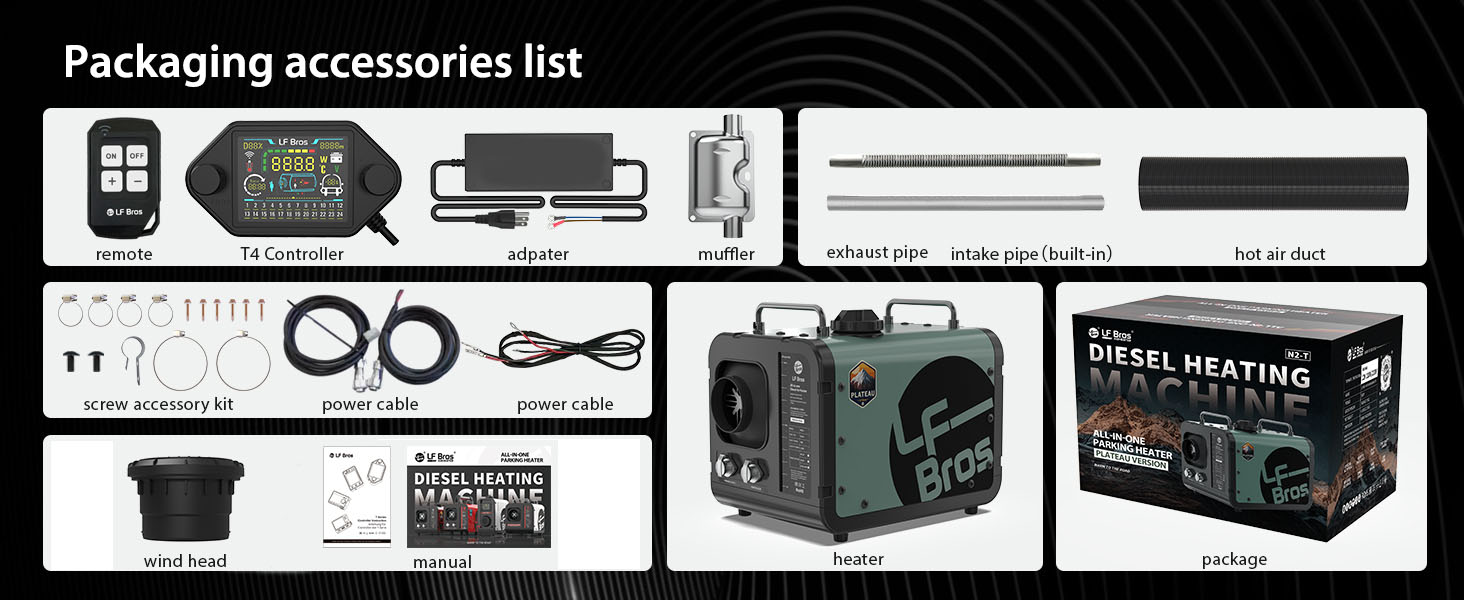 Дизельний опалювач LF Bros 5 кВт - 12/24/220-240В з дистанційним керуванням та LCD-дисплеєм (білий)