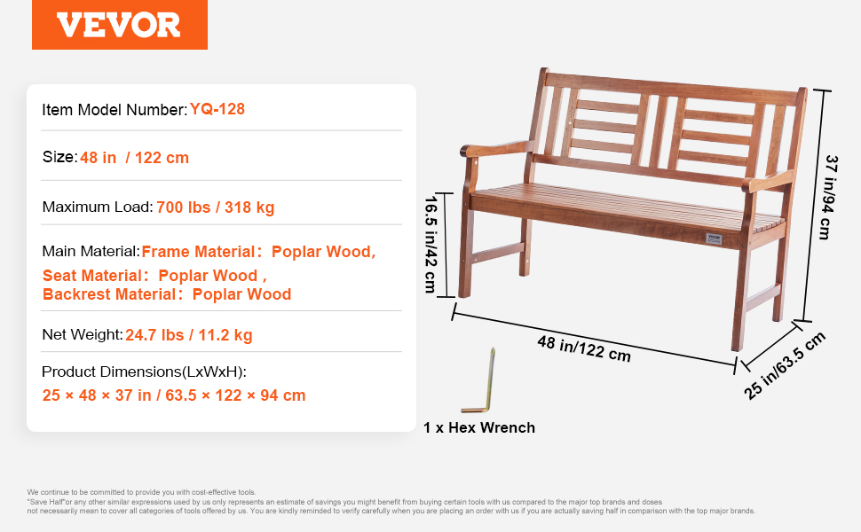 Металева лавка VEVOR для саду та тераси, 122 см, на 3 особи, з підлокітниками та спинкою, вінтажний стиль