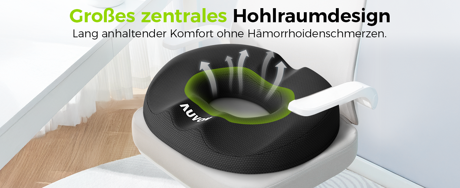 Ортопедична подушка для сидіння AUVON кругла з подвійною U-подібною формою для копчика та геморой, розвантажувальна подушка для офісного крісла та авто, 47*37*7.8 см