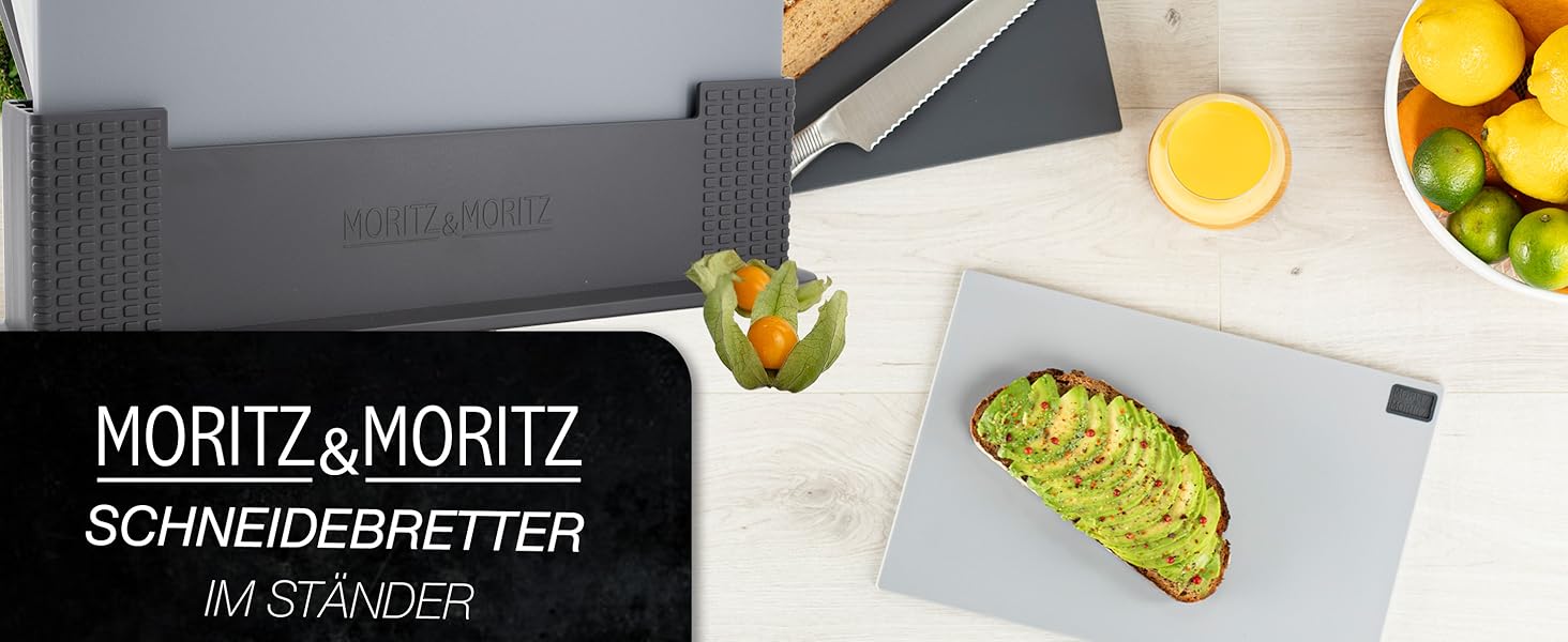 Набір з 3 дерев'яних обробних дощок Moritz & Moritz - 32 x 22 см, сірий, з підставкою, для кухні, можна мити в посудомийній машині