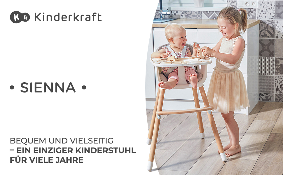 Дитячий стільчик Kinderkraft Sienna 2 в 1 сірого кольору, від 6 місяців до 4 років
