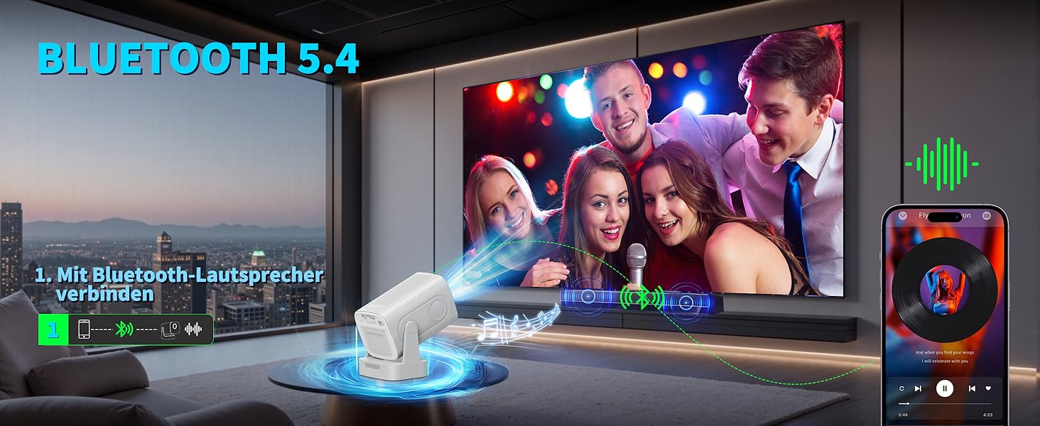 Портативний проєктор Mini Beamer 4K Full HD 1080P з Wi-Fi 6 та Bluetooth 5.2 (270° оберт, автоматична корекція трапеції, HDMI, USB, для ноутбука, білий) NT10-White