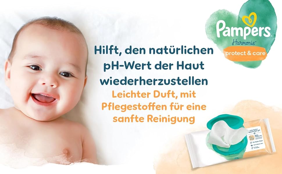 Дитячі вологі серветки Pampers Harmonie Protect & Care, без віддушок, 18 упаковок по 44 шт (792 серветки)