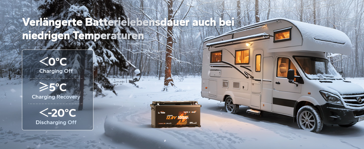 LiFePO4 акумулятор LiTime 12V 100Ah H190 з Bluetooth для кемпінгу та будинків на колесах, літієва батарея