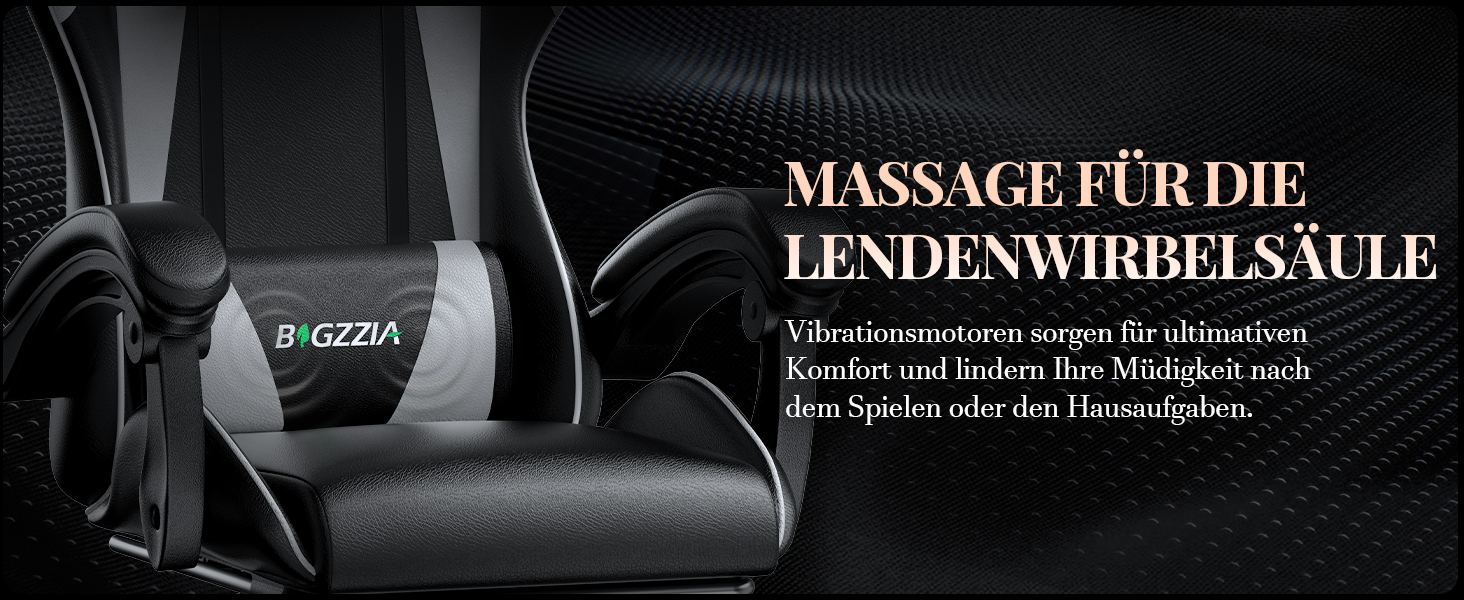 Ігровий крісло Bigzzia з масажем та підніжкою, ергономічний дизайн, регульована спинка 90-135°, з подушками для голови та попереку, білий