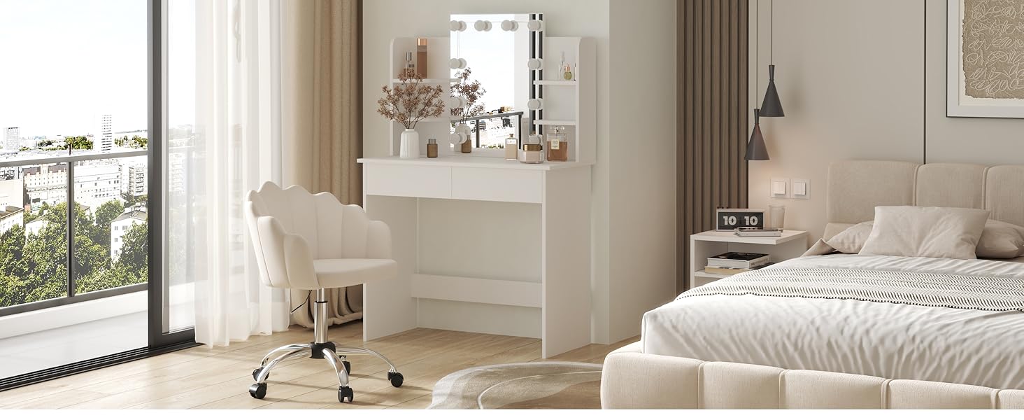 Крісло WOLTU для офісу та дому, крісло до туалетного столика з м'якою спинкою у вигляді пелюсток, поворотне з роликами, регульоване по висоті, для робочого кабінету, спальні, оксамит, бежевий