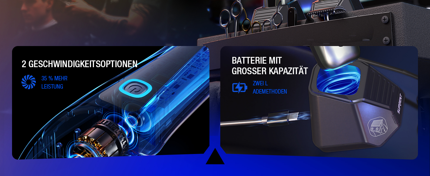 Машинка для стрижки волосся SUPRENT Profi з титановим лезом, Zero-Gap T-Blade, 5 насадок, акумулятор 2500mAh, сірий колір