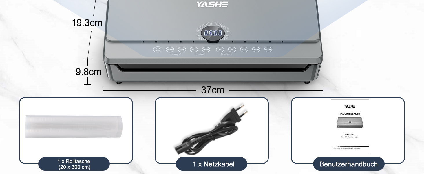 Вакууматор YASHE 80KPA з магнітною кришкою, 10-в-1 вакуумний пакувальник для продуктів з подвійним швом, подвійним насосом та відсіком для рулонів, сірий