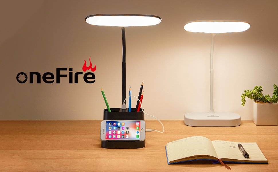 Настільна лампа One Fire LED, з можливістю затемнення, 3 режими, 10 рівнів яскравості, USB, тримач для ручки, акумулятор 2400 мАг